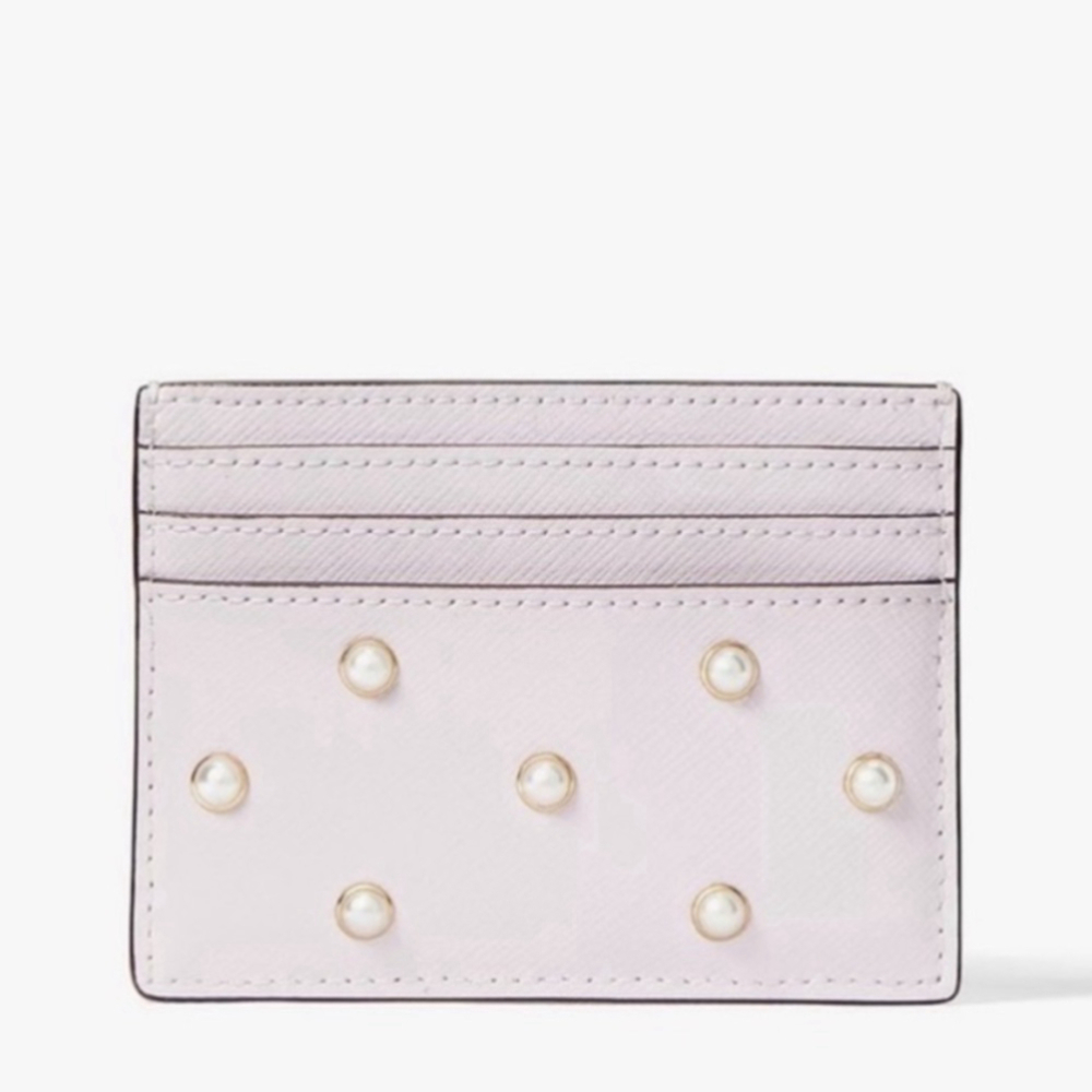 Kate Spade Madison Studded Faux Pearls Small Slim Card Holder, Lilac Moon - Picture 3 of 10